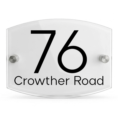 Personalised Dual Panel Acrylic House Sign Oval | 200mm x 130mm | White with Black Text