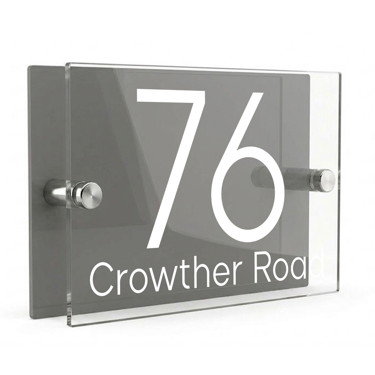Personalised Dual Panel Acrylic House Sign Rectangle | 200mm x 130mm | Grey with White Text