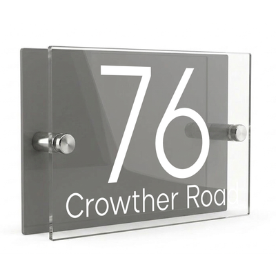 Personalised Dual Panel Acrylic House Sign Rectangle | 200mm x 130mm | Grey with White Text