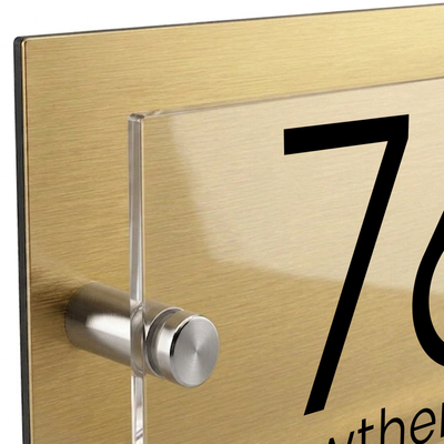 Personalised Dual Panel Acrylic House Sign Rectangle | 200mm x 130mm | Gold with Black Text