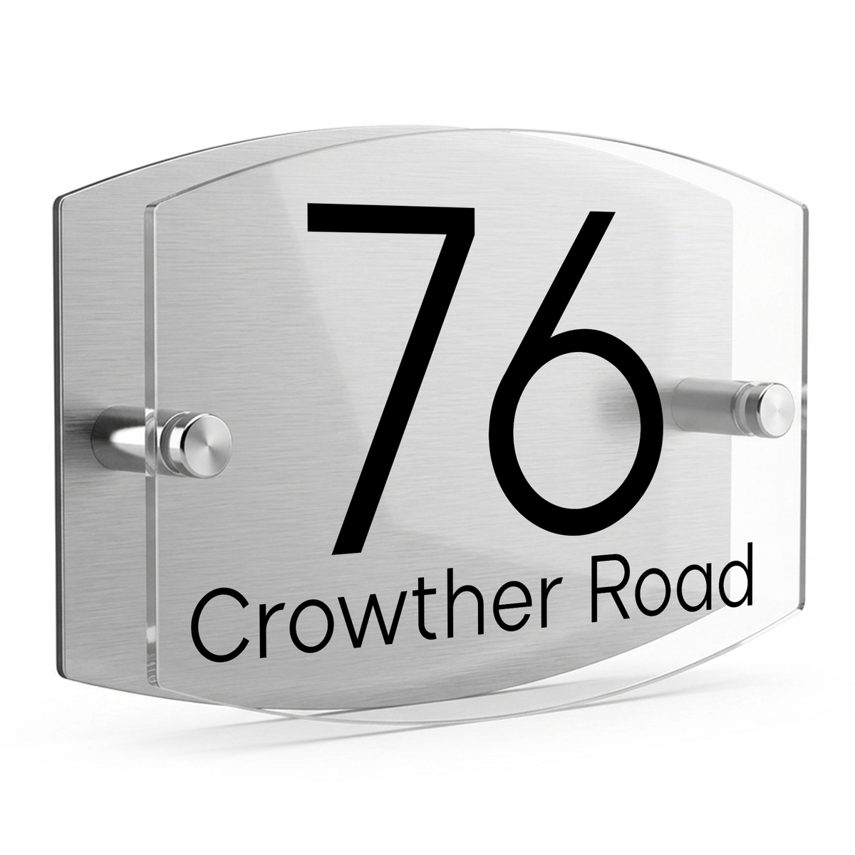 Personalised Dual Panel Acrylic House Sign Oval | 200mm x 130mm | Silver with Black Text