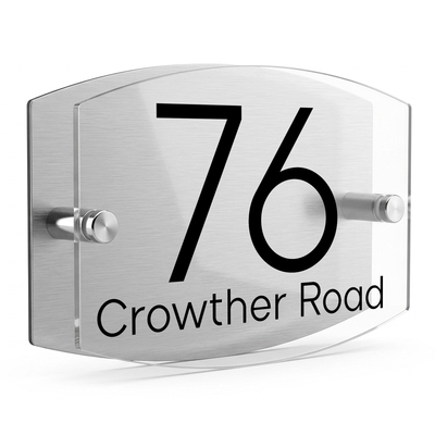 Personalised Dual Panel Acrylic House Sign Oval | 200mm x 130mm | Silver with Black Text