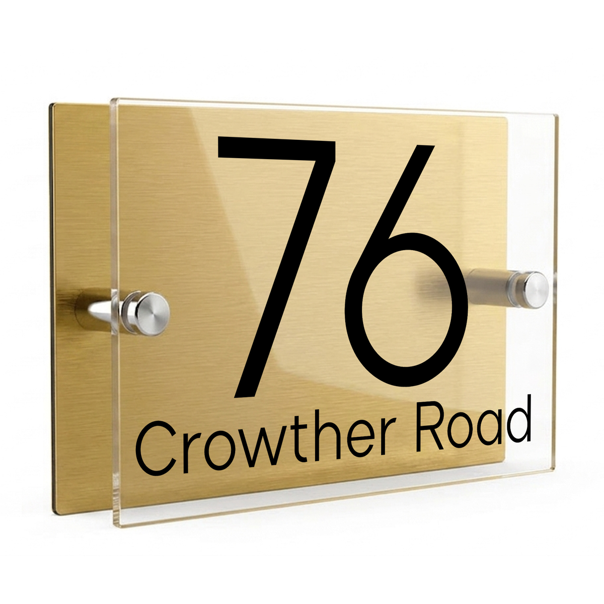 Personalised Dual Panel Acrylic House Sign Rectangle | 200mm x 130mm | Gold with Black Text