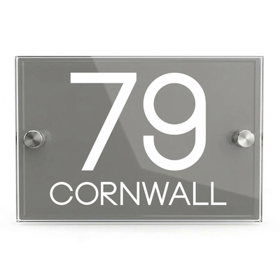 Personalised Dual Panel Acrylic House Sign Rectangle | 200mm x 130mm | Grey with White Text