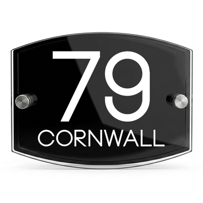 Personalised Dual Panel Acrylic House Sign Oval | 200mm x 130mm | Black with White Text