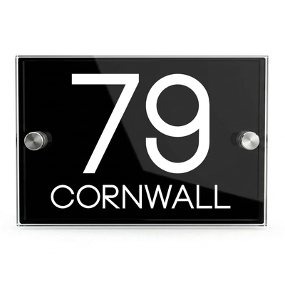 Personalised Dual Panel Acrylic House Sign Rectangle | 200mm x 130mm | Black with White Text