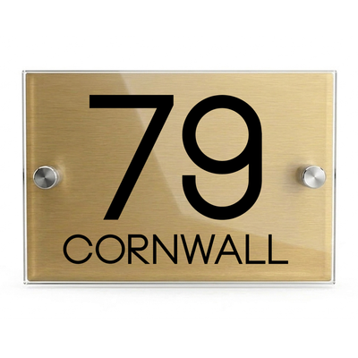 Personalised Dual Panel Acrylic House Sign Rectangle | 200mm x 130mm | Gold with Black Text