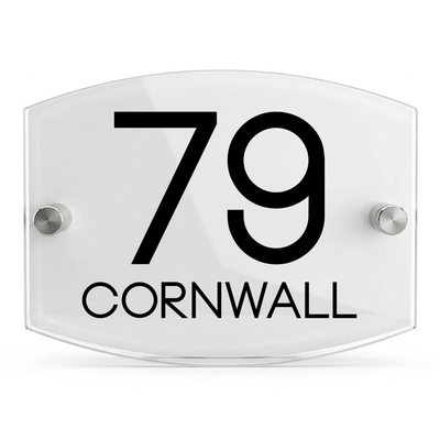 Personalised Dual Panel Acrylic House Sign Oval | 200mm x 130mm | White with Black Text