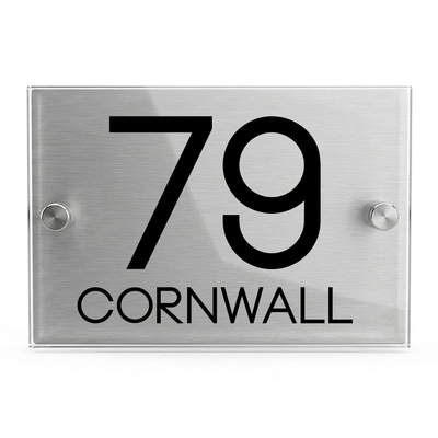 Personalised Dual Panel Acrylic House Sign Rectangle | 200mm x 130mm | Silver with Black Text