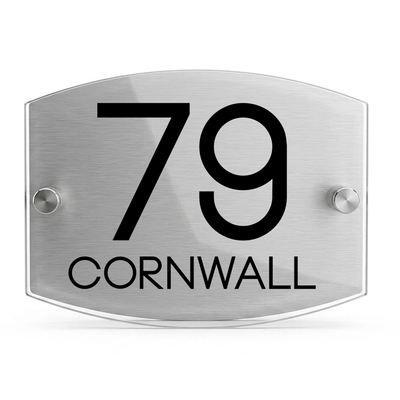 Personalised Dual Panel Acrylic House Sign Oval | 200mm x 130mm | Silver with Black Text