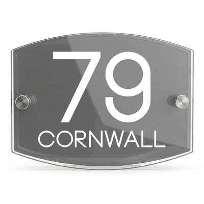 Personalised Dual Panel Acrylic House Sign Oval | 200mm x 130mm | Grey with White Text