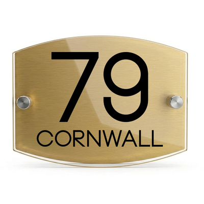 Personalised Dual Panel Acrylic House Sign Oval | 200mm x 130mm | Gold with Black Text