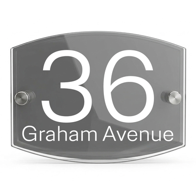 Personalised Dual Panel Acrylic House Sign Oval | 200mm x 130mm | Grey with White Text
