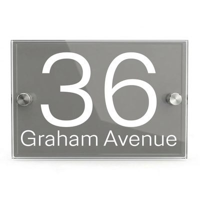 Personalised Dual Panel Acrylic House Sign Rectangle | 200mm x 130mm | Grey with White Text