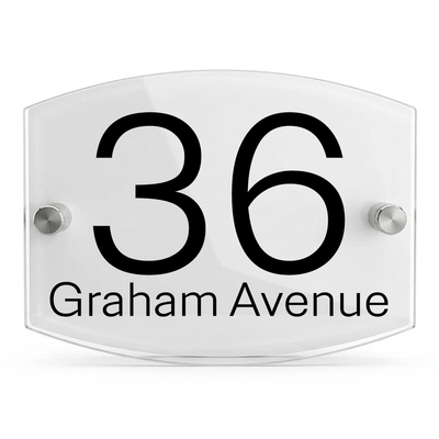 Personalised Dual Panel Acrylic House Sign Oval | 200mm x 130mm | White with Black Text