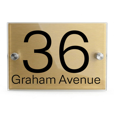 Personalised Dual Panel Acrylic House Sign Rectangle | 200mm x 130mm | Gold with Black Text