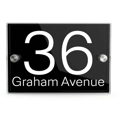 Personalised Dual Panel Acrylic House Sign Rectangle | 200mm x 130mm | Black with White Text