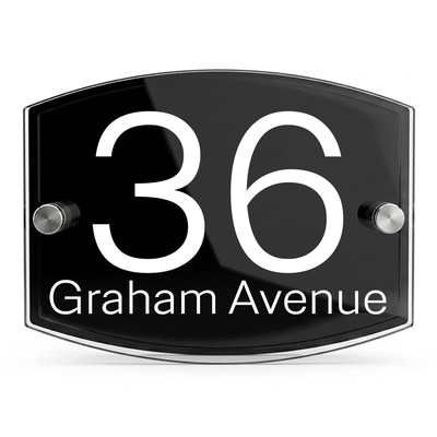 Personalised Dual Panel Acrylic House Sign Oval | 200mm x 130mm | Black with White Text