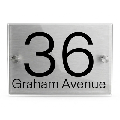 Personalised Dual Panel Acrylic House Sign Rectangle | 200mm x 130mm | Silver with Black Text