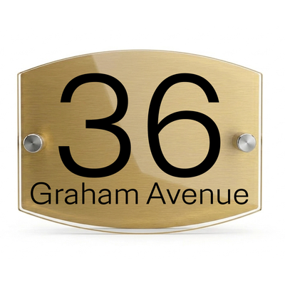 Personalised Dual Panel Acrylic House Sign Oval | 200mm x 130mm | Gold with Black Text