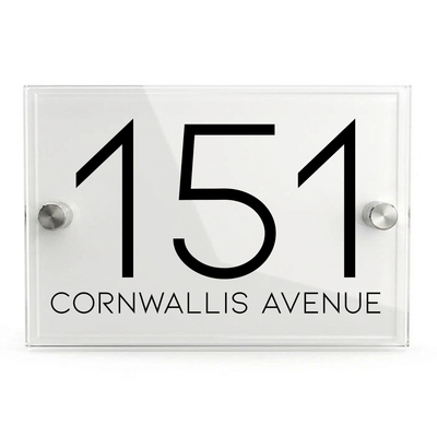 Personalised Dual Panel Acrylic House Sign Rectangle | 200mm x 130mm | White with Black Text