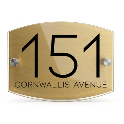Personalised Dual Panel Acrylic House Sign Oval | 200mm x 130mm | Gold with Black Text