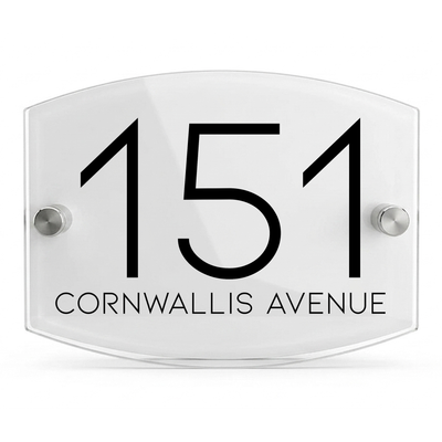 Personalised Dual Panel Acrylic House Sign Oval | 200mm x 130mm | White with Black Text