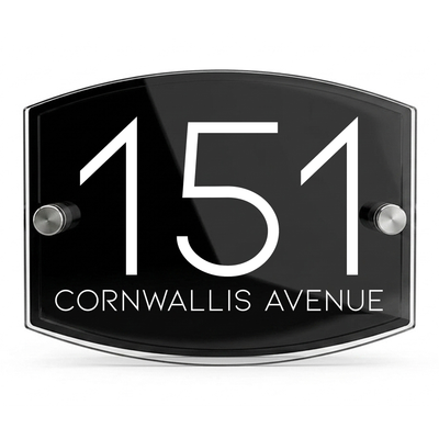 Personalised Dual Panel Acrylic House Sign Oval | 200mm x 130mm | Black with White Text