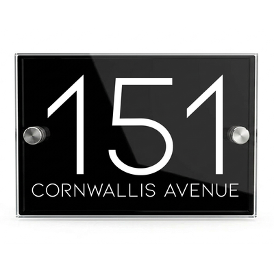Personalised Dual Panel Acrylic House Sign Rectangle | 200mm x 130mm | Black with White Text