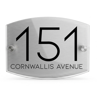 Personalised Dual Panel Acrylic House Sign Oval | 200mm x 130mm | Silver with Black Text