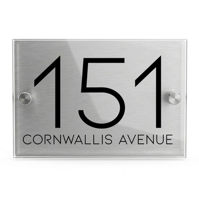Personalised Dual Panel Acrylic House Sign Rectangle | 200mm x 130mm | Silver with Black Text