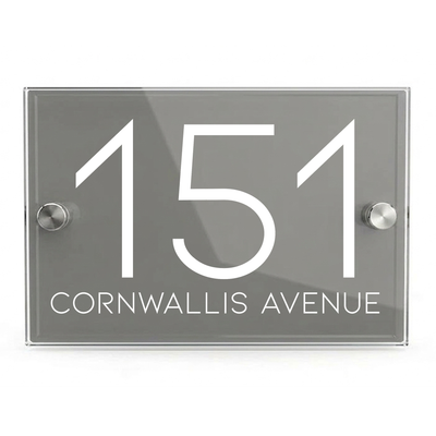 Personalised Dual Panel Acrylic House Sign Rectangle | 200mm x 130mm | Grey with White Text