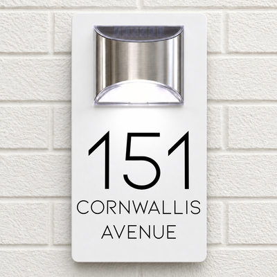 Personalised Solar House Sign | 280mm x 160mm | Made from White Composite Aluminium