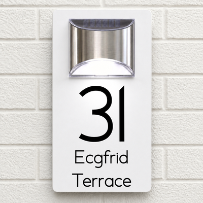 Personalised Solar House Sign | 280mm x 160mm | Made from White Composite Aluminium