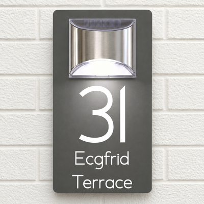 Personalised Solar House Sign | 280mm x 160mm | Made from Grey Composite Aluminium