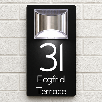 Personalised Solar House Sign | 280mm x 160mm | Made from Black Composite Aluminium