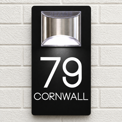 Personalised Solar House Sign | 280mm x 160mm | Made from Black Composite Aluminium