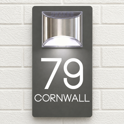 Personalised Solar House Sign | 280mm x 160mm | Made from Grey Composite Aluminium