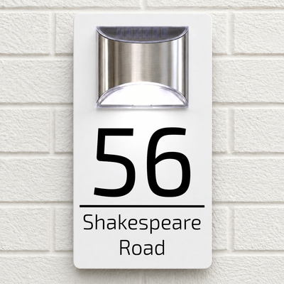 Personalised Solar House Sign | 280mm x 160mm | Made from White Composite Aluminium