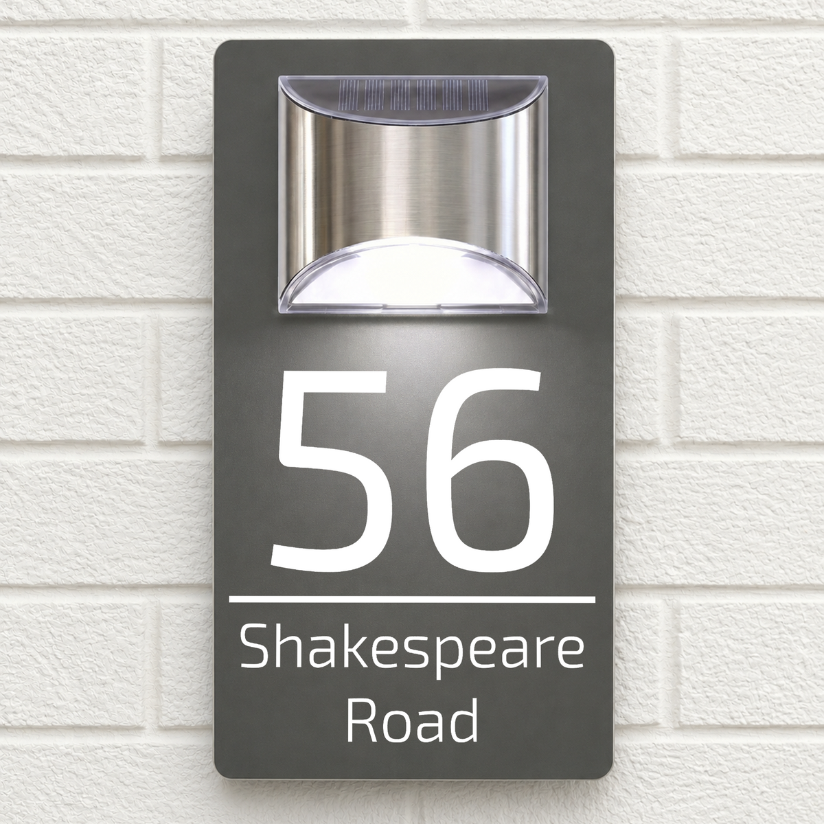 Personalised Solar House Sign | 280mm x 160mm | Made from Grey Composite Aluminium