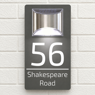 Personalised Solar House Sign | 280mm x 160mm | Made from Grey Composite Aluminium