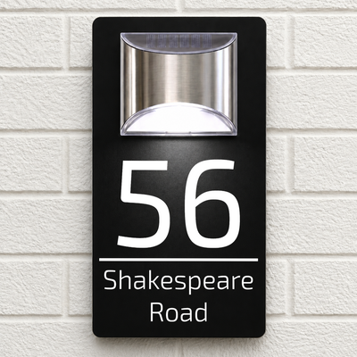 Personalised Solar House Sign | 280mm x 160mm | Made from Black Composite Aluminium