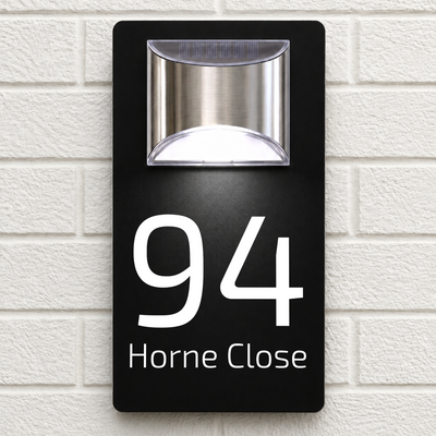 Personalised Solar House Sign | 280mm x 160mm | Made from Black Composite Aluminium