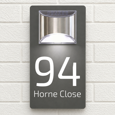 Personalised Solar House Sign | 280mm x 160mm | Made from Grey Composite Aluminium