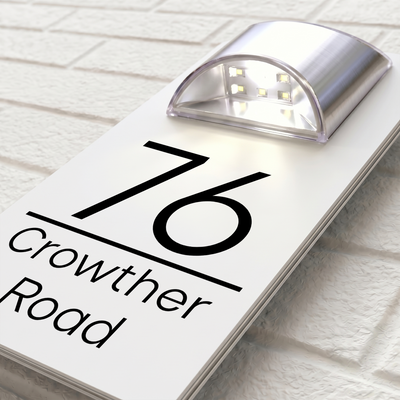 Personalised Solar House Sign | 280mm x 160mm | Made from White Composite Aluminium
