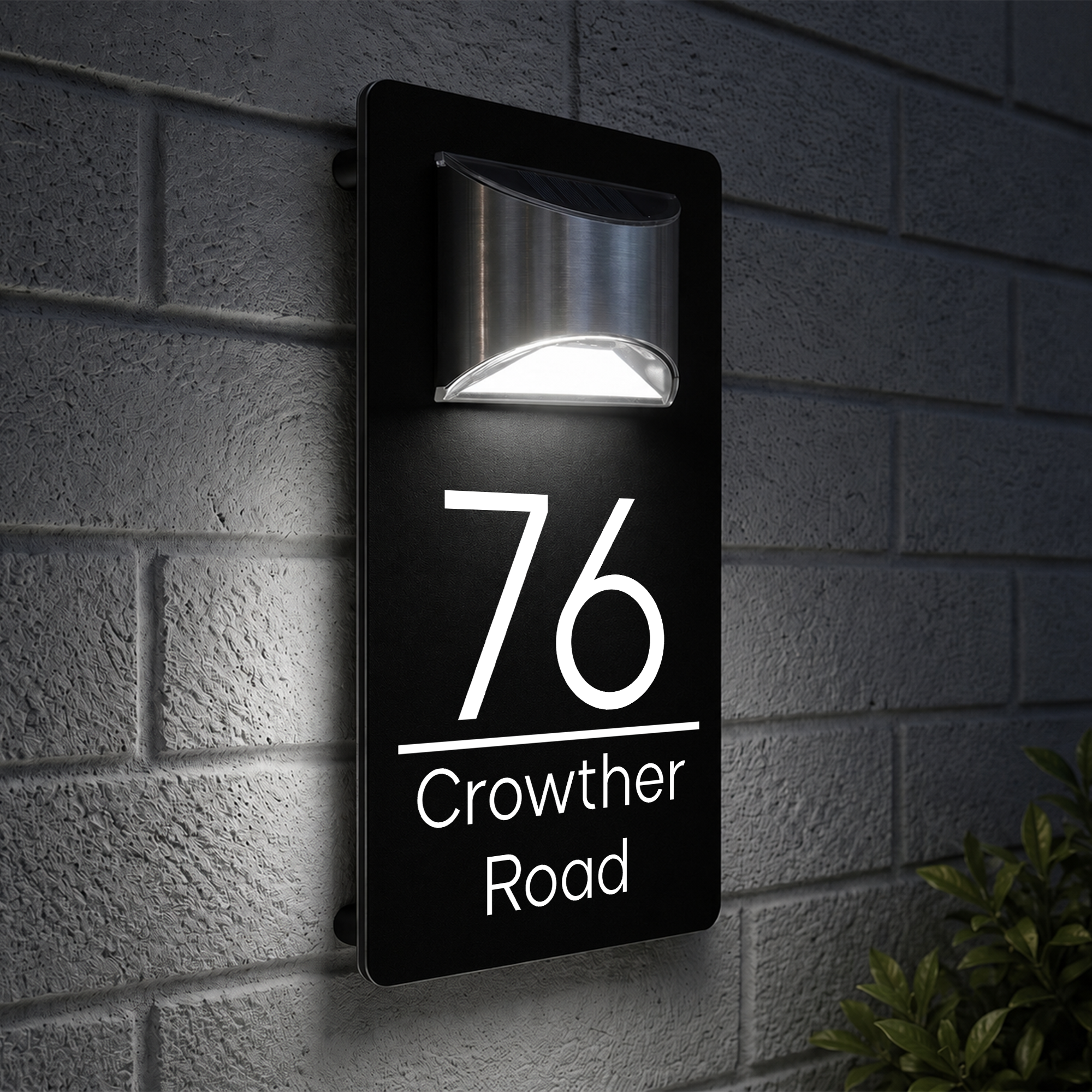 Personalised Solar House Sign | 280mm x 160mm | Made from Black Composite Aluminium