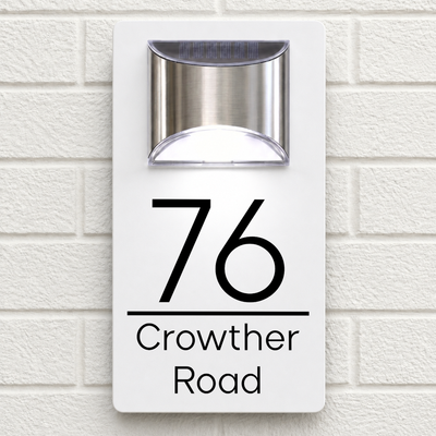 Personalised Solar House Sign | 280mm x 160mm | Made from White Composite Aluminium
