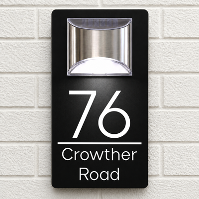 Personalised Solar House Sign | 280mm x 160mm | Made from Black Composite Aluminium