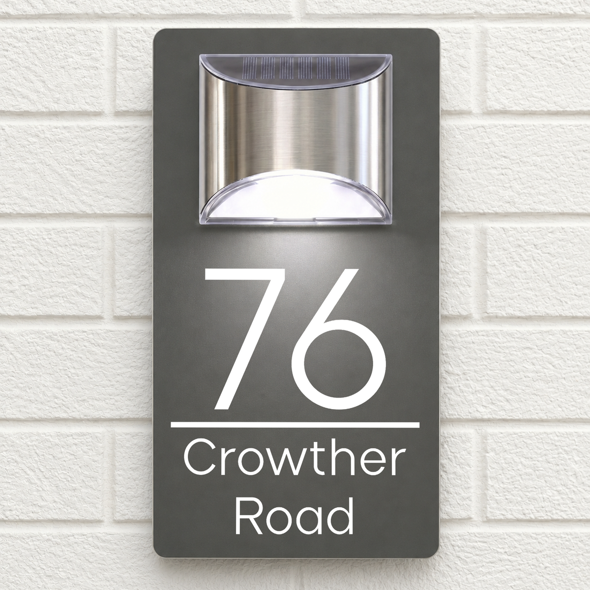 Personalised Solar House Sign | 280mm x 160mm | Made from Grey Composite Aluminium