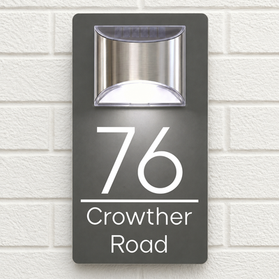 Personalised Solar House Sign | 280mm x 160mm | Made from Grey Composite Aluminium